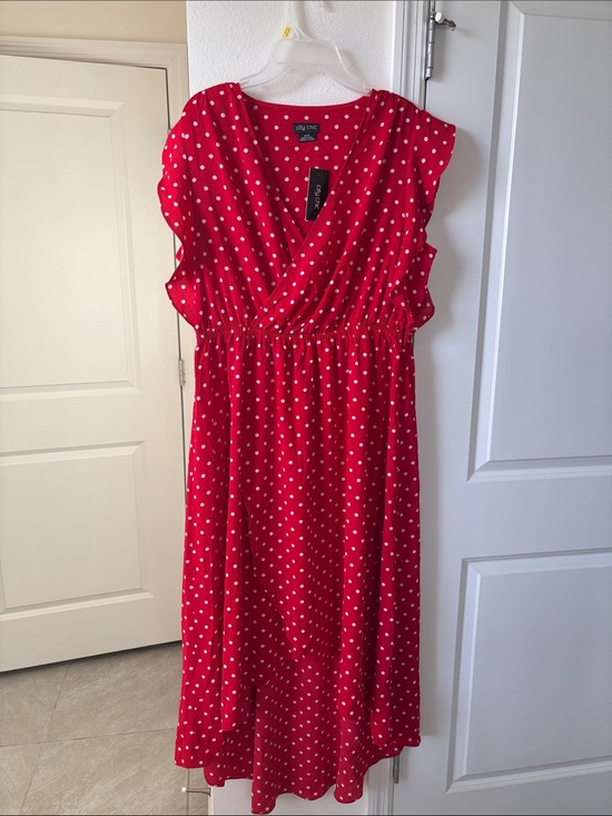 City Chic Dresses & Skirts - City Chic Red White Polka Dot High-Low Wrap Dress